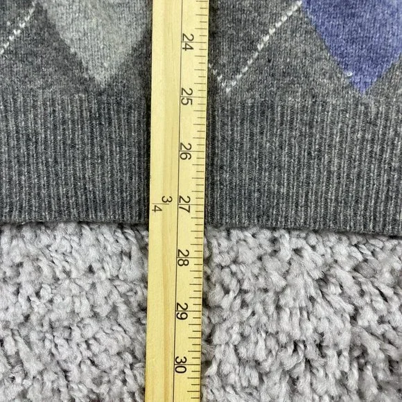 Jos A Bank Crewneck Sweater Mens Size Large Gray & Blue Argyle Lambswool Blend - Picture 9 of 9